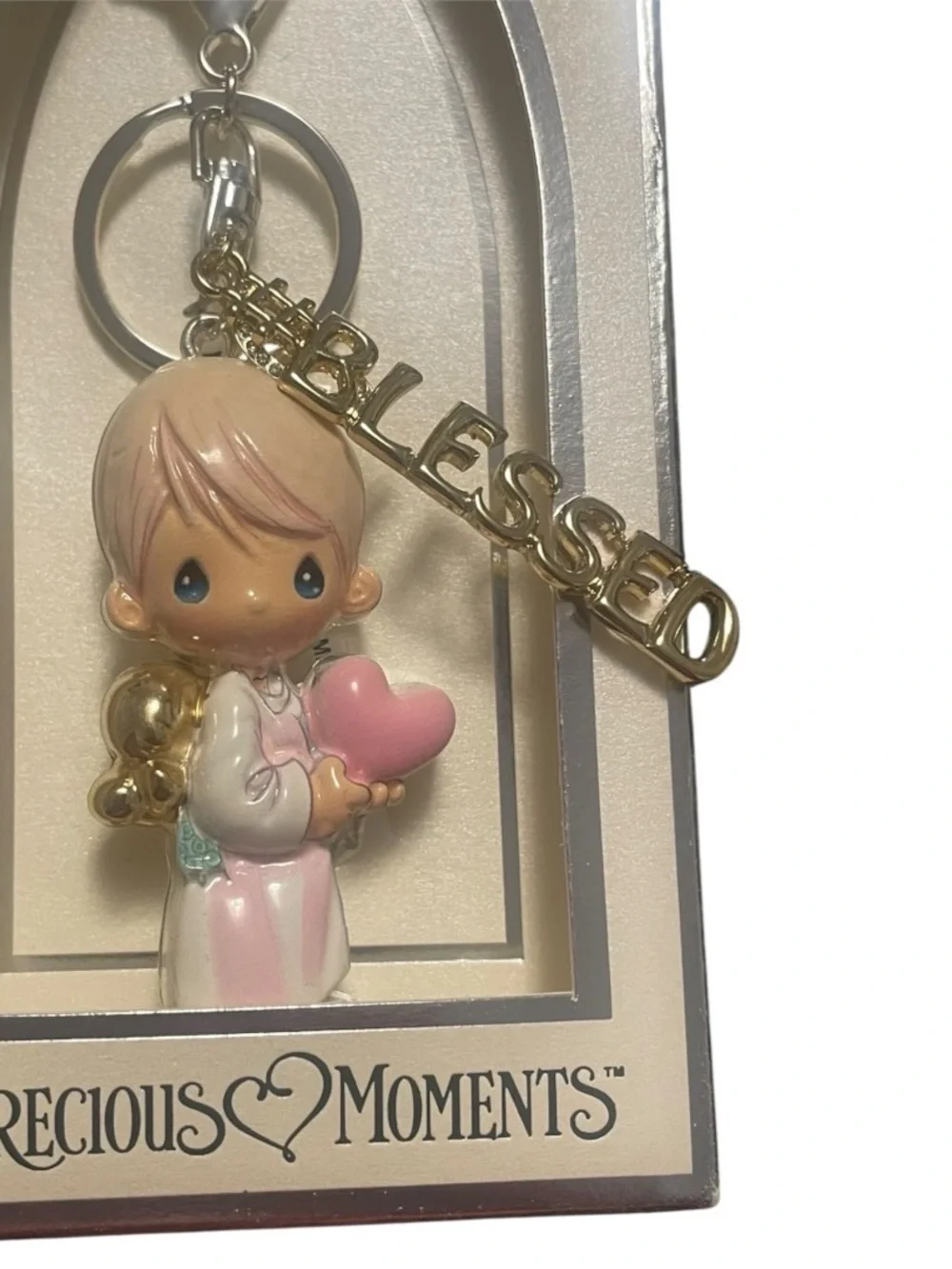 Precious Moments “Blessed” Angel Bag Charm Keychain Pink Heart - NIB